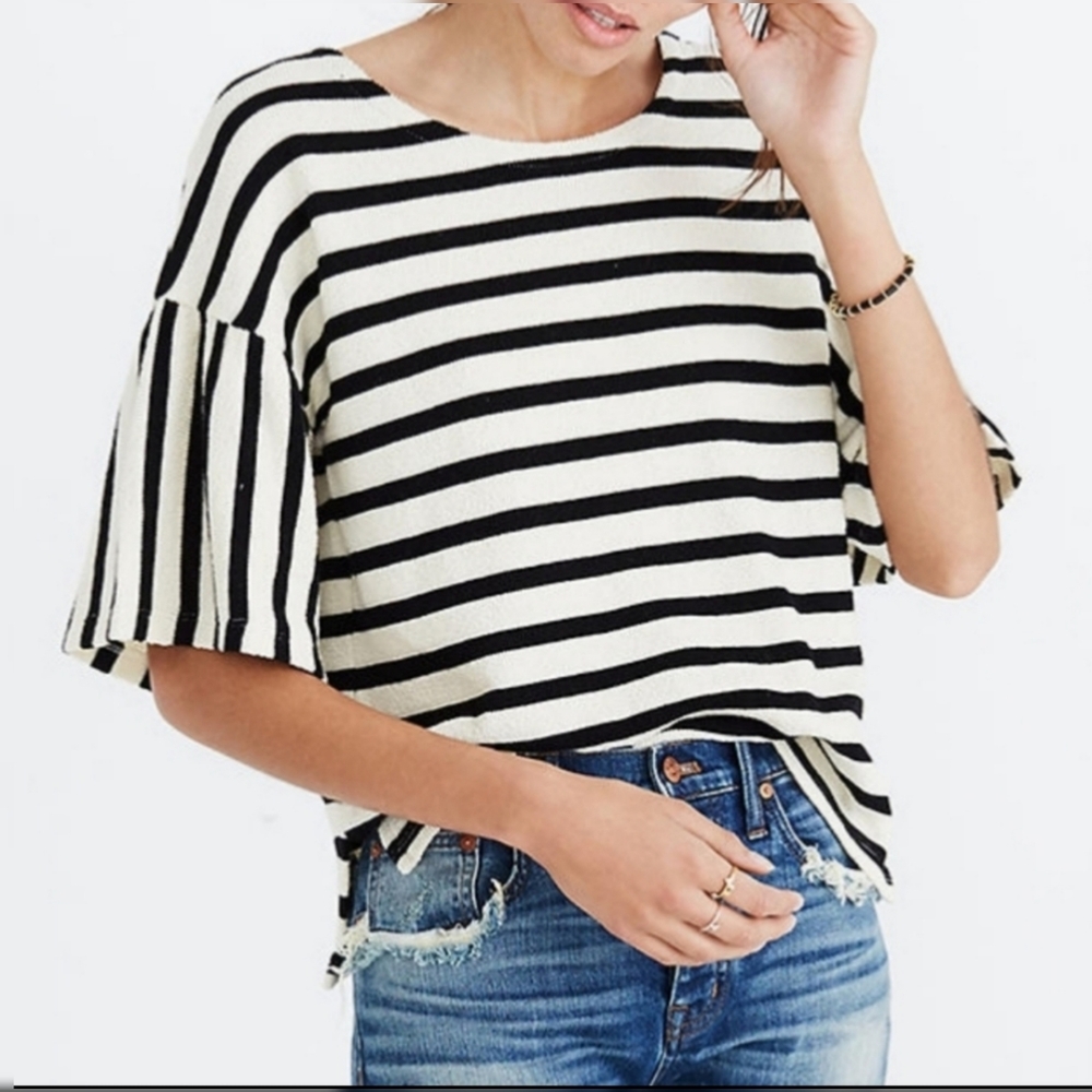 Madewell Striped Bell-Sleeve Top Cream/Black Sz: XXS